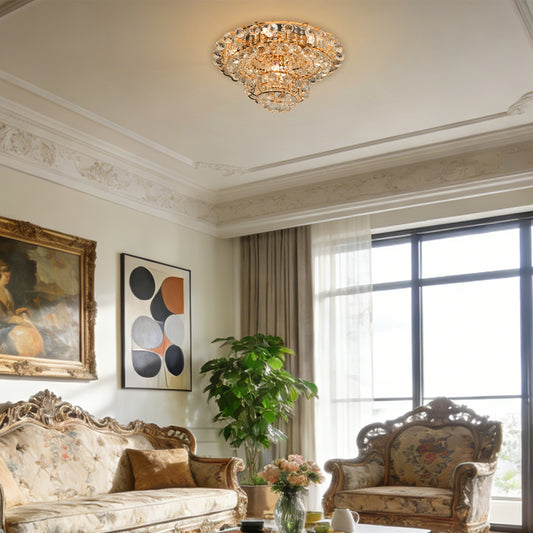 Gold Crystal Flush Mount Ceiling Light | 23.6" 8-Light 3-Color Dimmable Luxury Chandelier