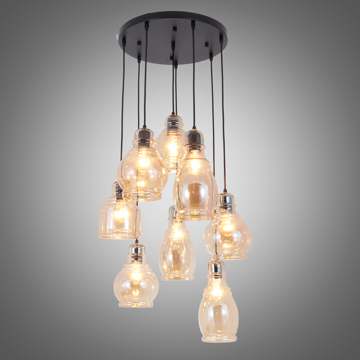 8-Light Hanging Plate Brandy Glass Chandelier DS-FM51