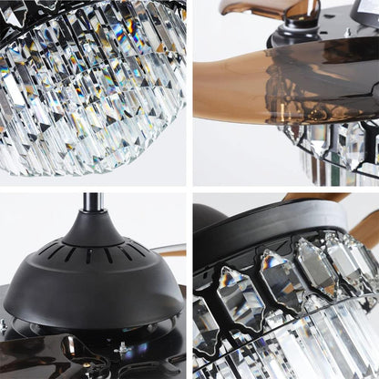 42-inch four-tier crystal ceiling fan with remote-controlled lighting and airflow features.