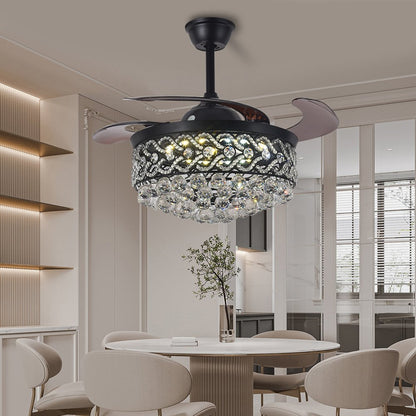 42-inch black five-tier heart-shaped crystal retractable ceiling fan with LED light.