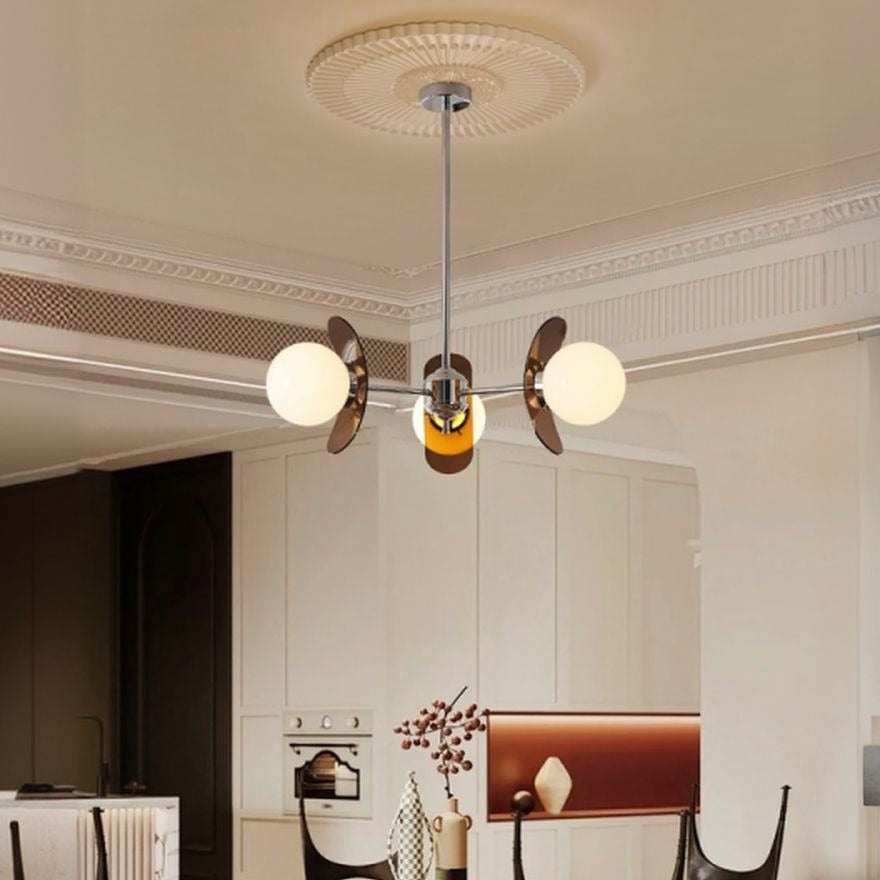 5 Lights Chandelier Light with Ambient Chalk Vitreous Lampshade, Downrods Mounting & Adjustable Height, Orange, 220V-240V DS-SQ34