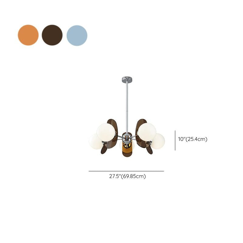 5 Lights Chandelier Light with Ambient Chalk Vitreous Lampshade, Downrods Mounting & Adjustable Height, Orange, 220V-240V DS-SQ34