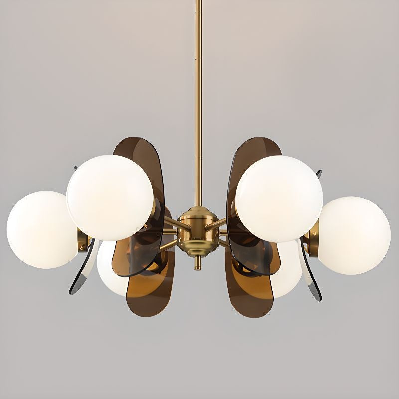 5 Lights Chandelier Light with Ambient Chalk Vitreous Lampshade, Downrods Mounting & Adjustable Height, Orange, 220V-240V DS-SQ34