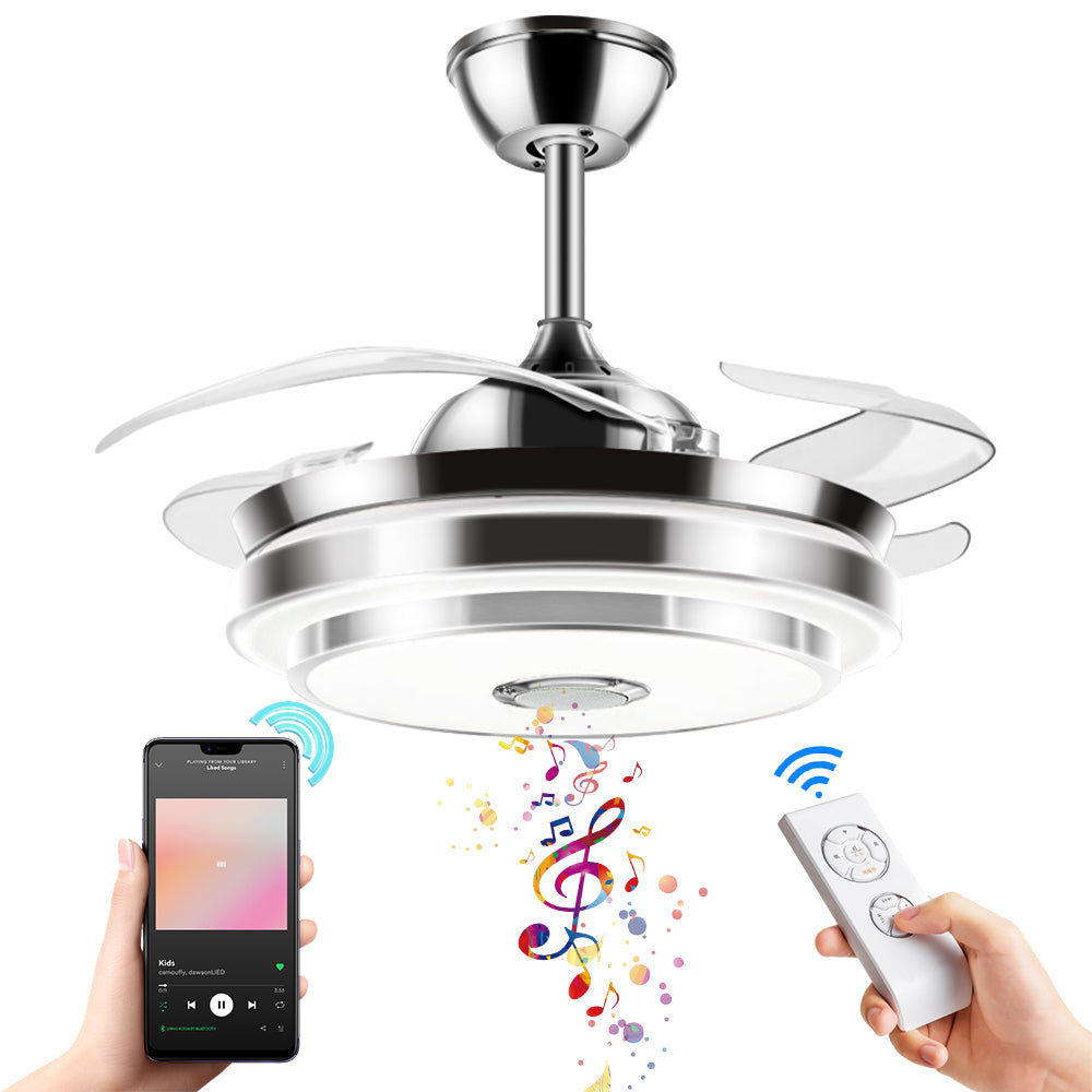 42" Tri-Color Bluetooth Invisible Ceiling Fan Chandelier DS-FZ06