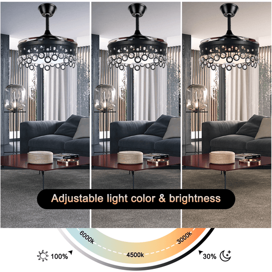 42" Black Bluetooth Retractable Ceiling Fan with Light DS-FH46