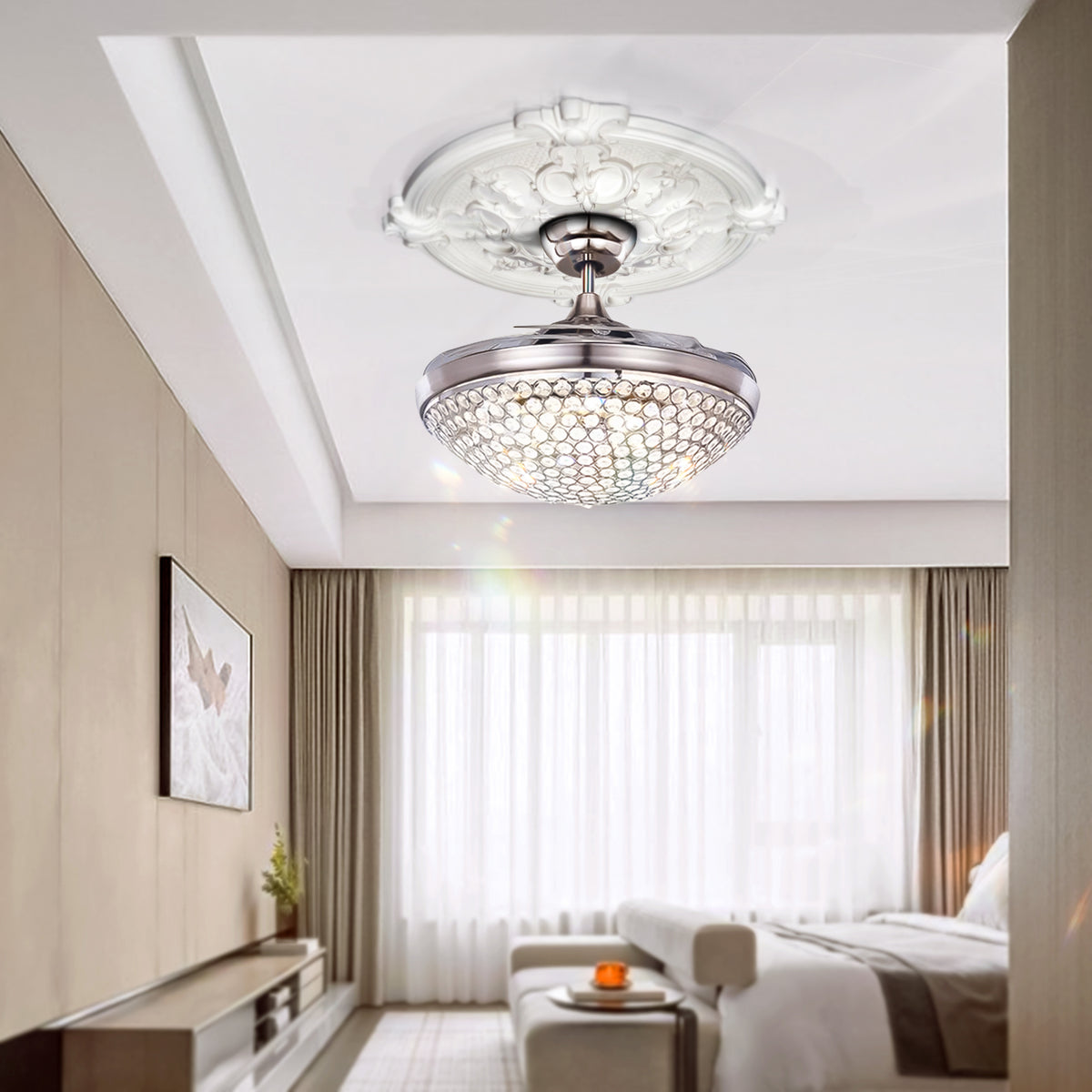 42" Silver Crystal Stealth Ceiling Fan with Light DS-FM75