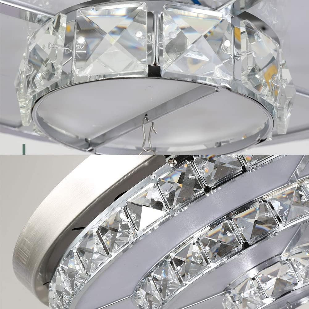 42 inch Modern Crystal Ceiling Fans Lights with Remote, Retractable Crystal Chandelier Ceiling Fan Lights