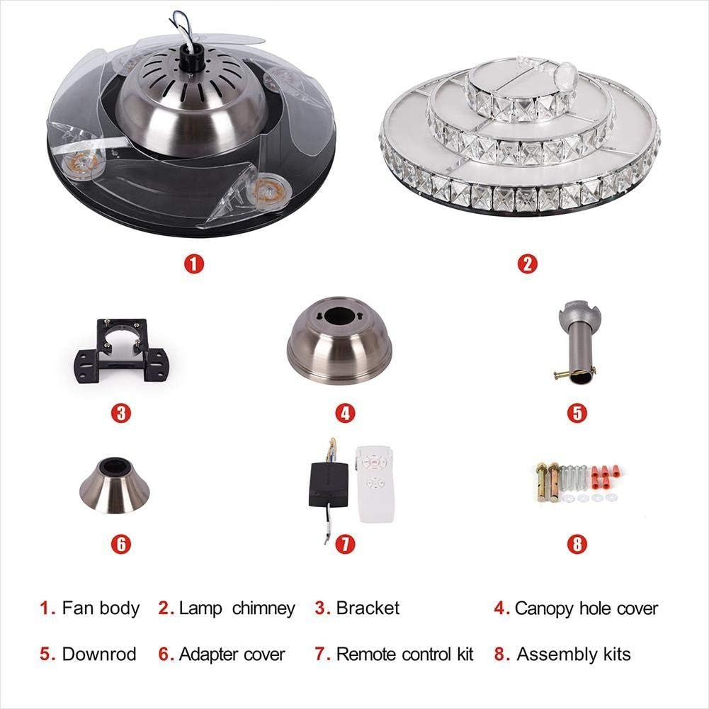 42 inch Modern Crystal Ceiling Fans Lights with Remote, Retractable Crystal Chandelier Ceiling Fan Lights
