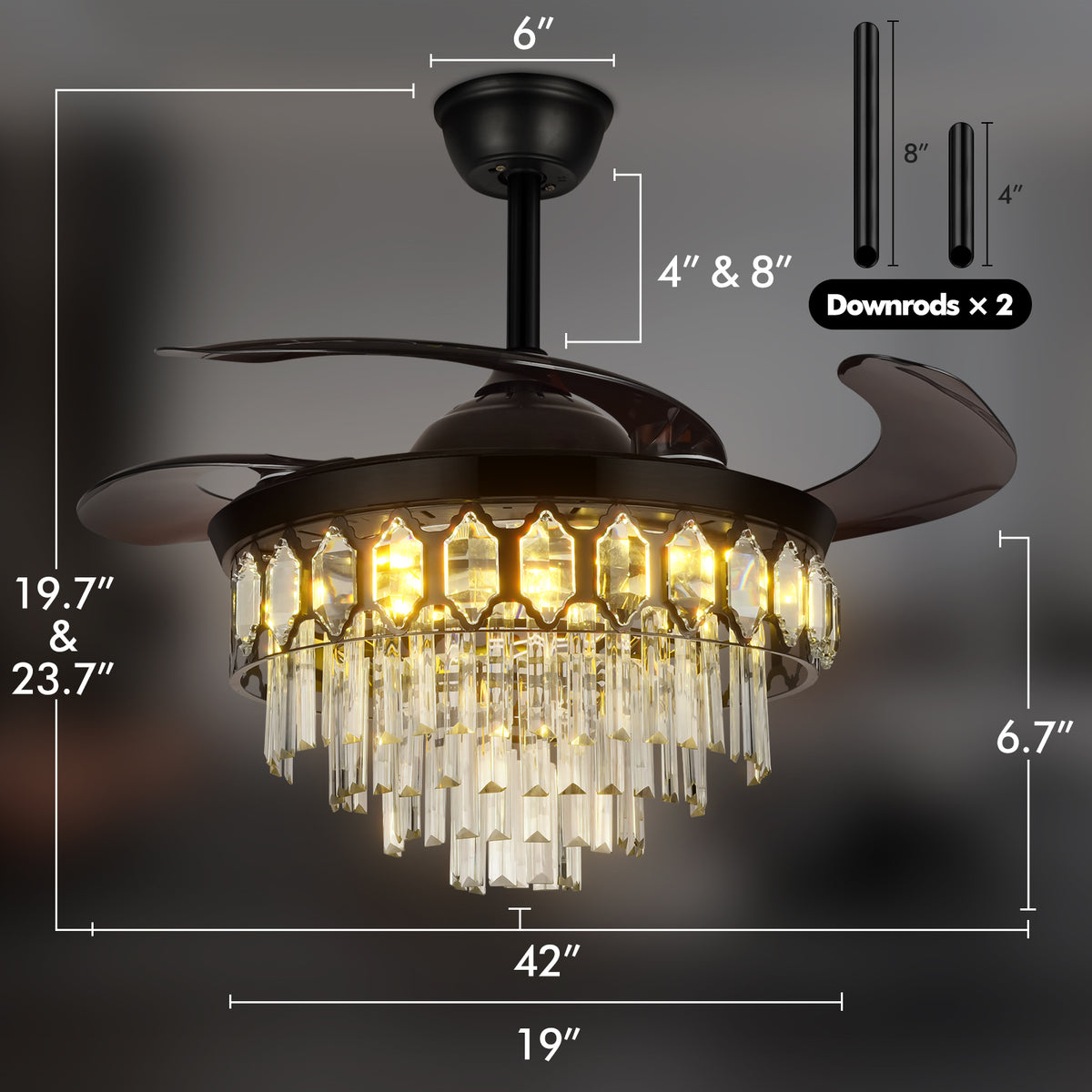 42" Black Crystal Celing Fan with LED Lights (110v) DS-FZ196