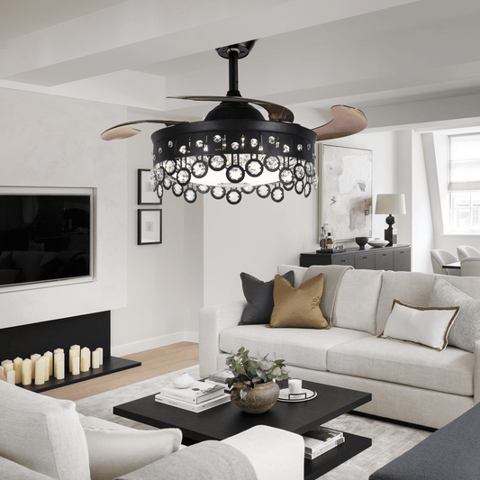 42" Black Bluetooth Retractable Ceiling Fan with Light DS-FH46