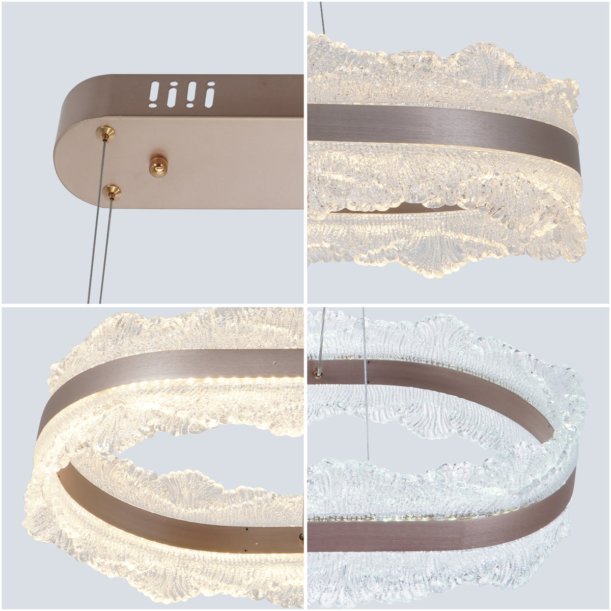 Modern Lace Texture LED Linear Pendant Light - Rose Gold 3-Color Dimmable Chandelier
