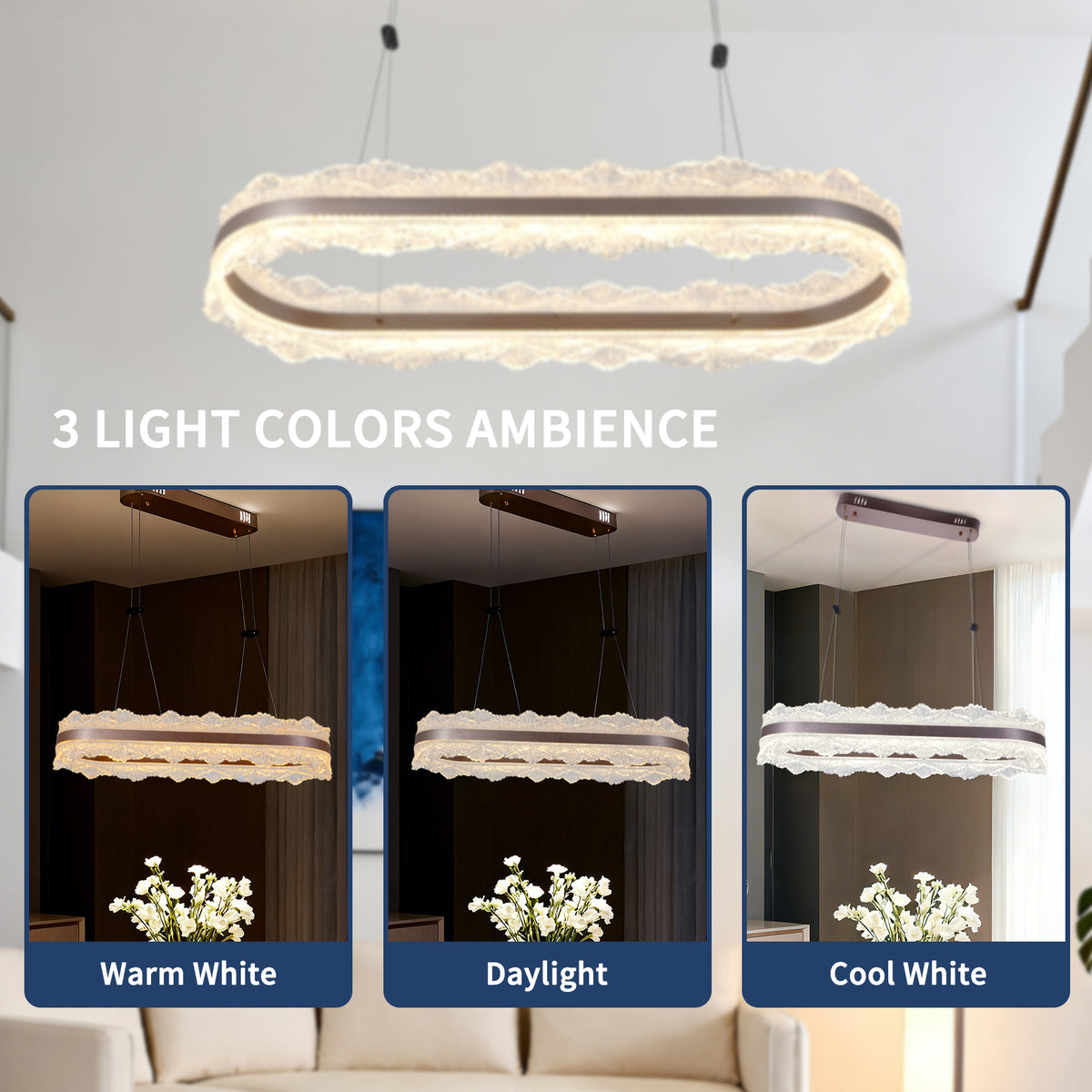 Modern Lace Texture LED Linear Pendant Light - Rose Gold 3-Color Dimmable Chandelier