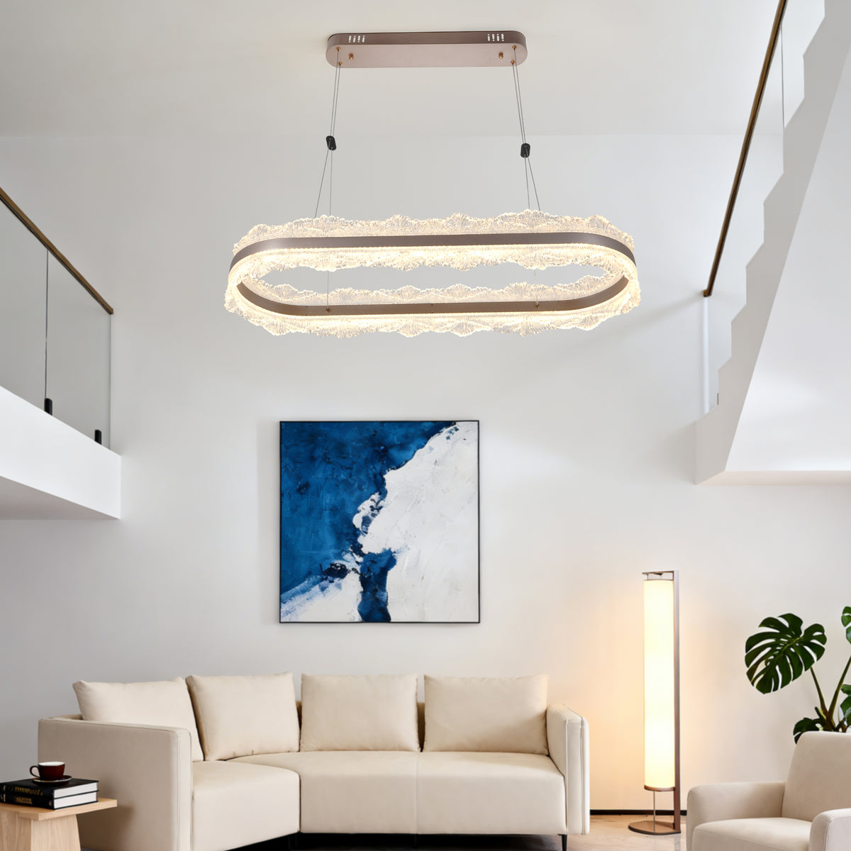 Modern Lace Texture LED Linear Pendant Light - Rose Gold 3-Color Dimmable Chandelier