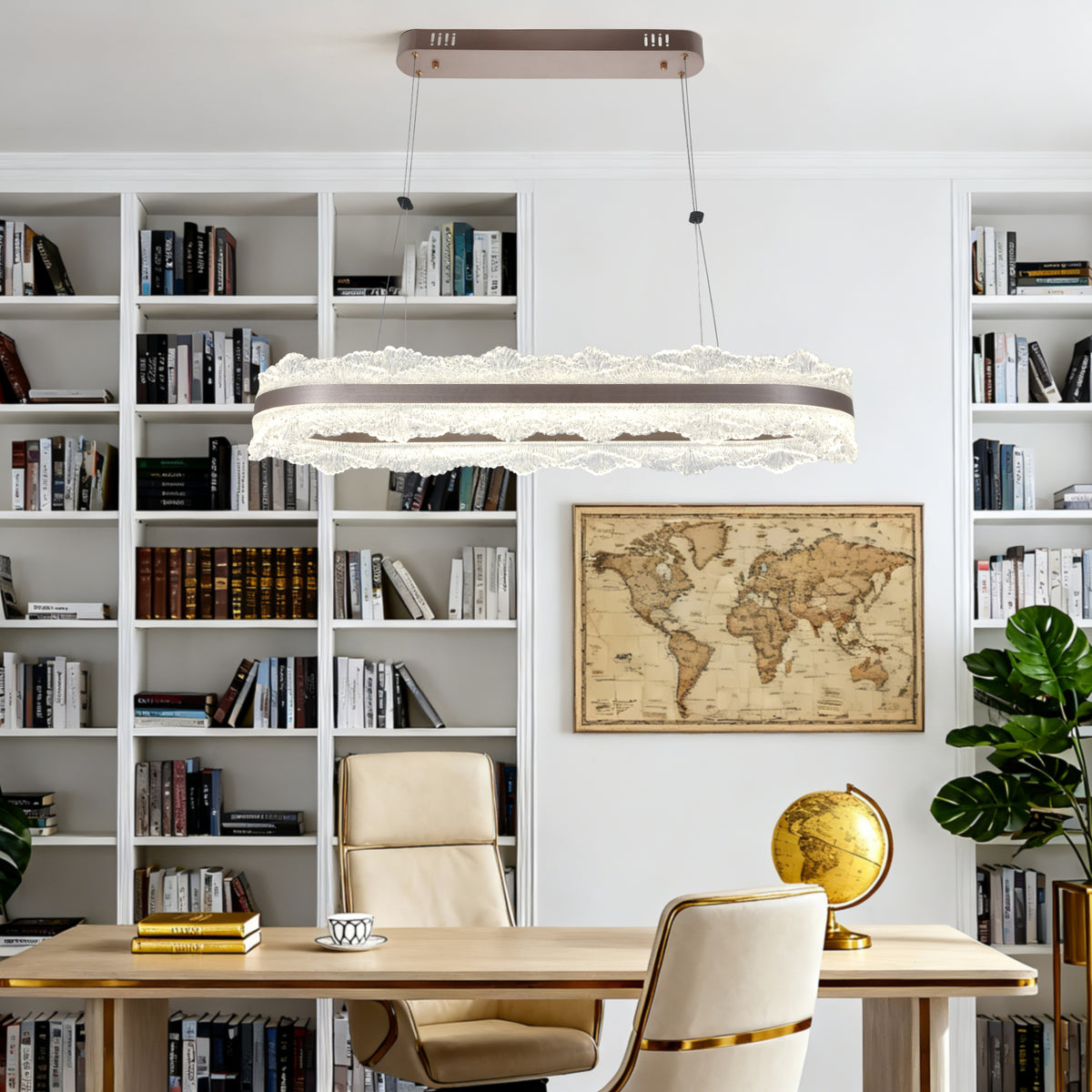 Modern Lace Texture LED Linear Pendant Light - Rose Gold 3-Color Dimmable Chandelier