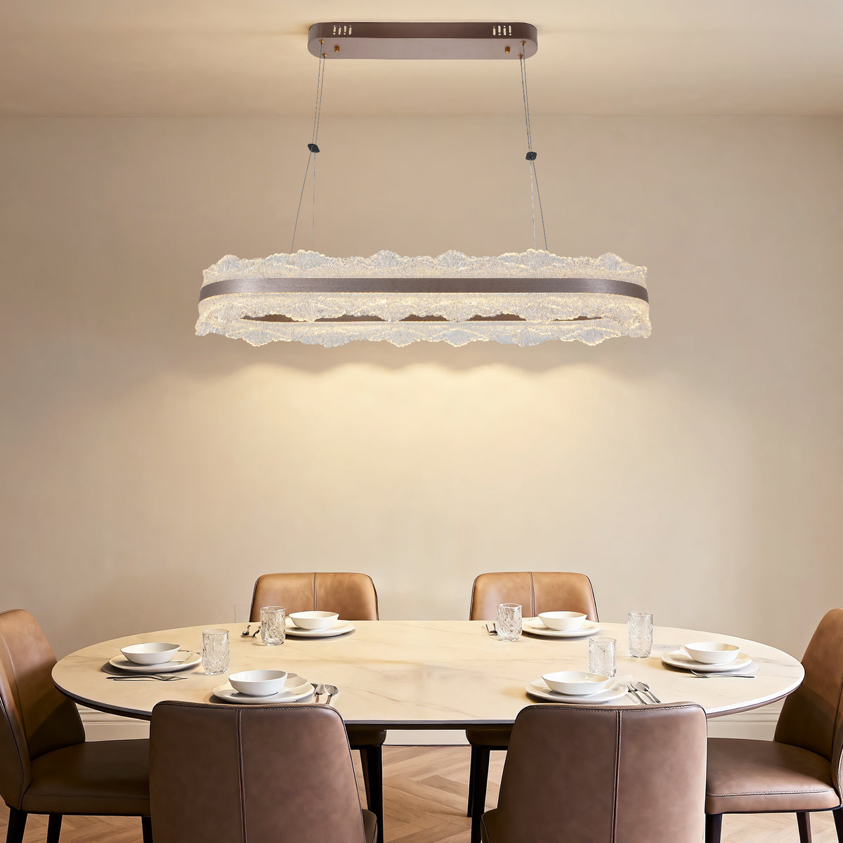 Modern Lace Texture LED Linear Pendant Light - Rose Gold 3-Color Dimmable Chandelier