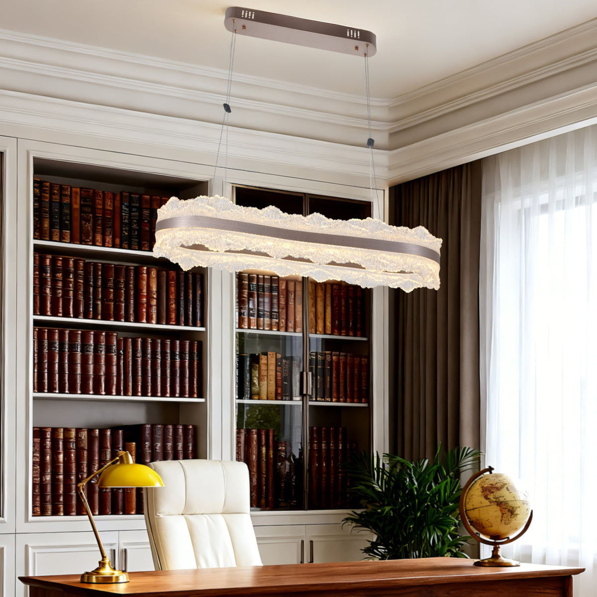 Modern Lace Texture LED Linear Pendant Light - Rose Gold 3-Color Dimmable Chandelier