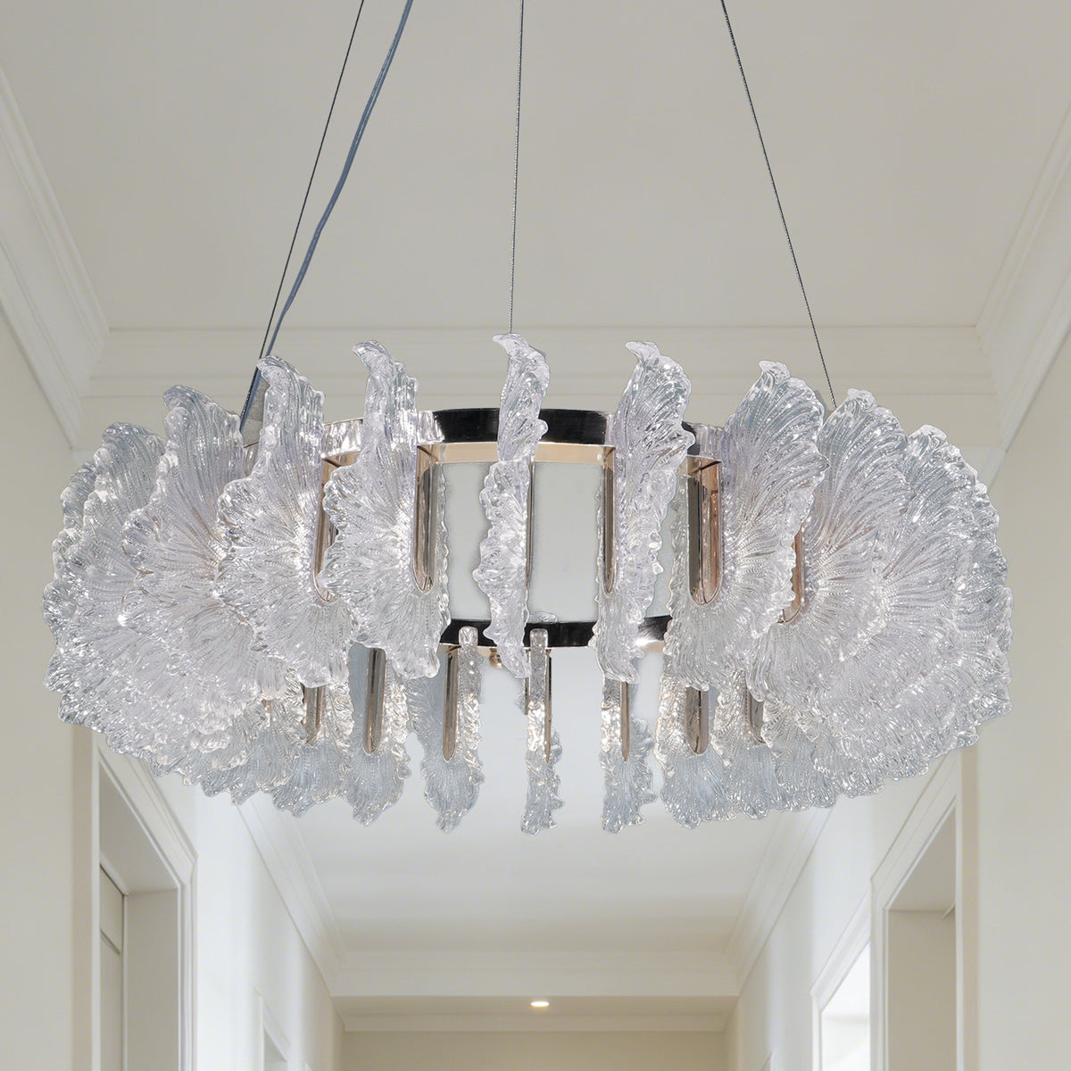 Murano Style Leaf Textured Glass Chandelier, Modern Luxury 3-Color Dimmable Pendant Light with Adjustable