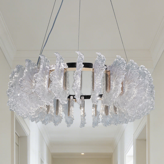 Murano Style Leaf Textured Glass Chandelier, Modern Luxury 3-Color Dimmable Pendant Light with Adjustable