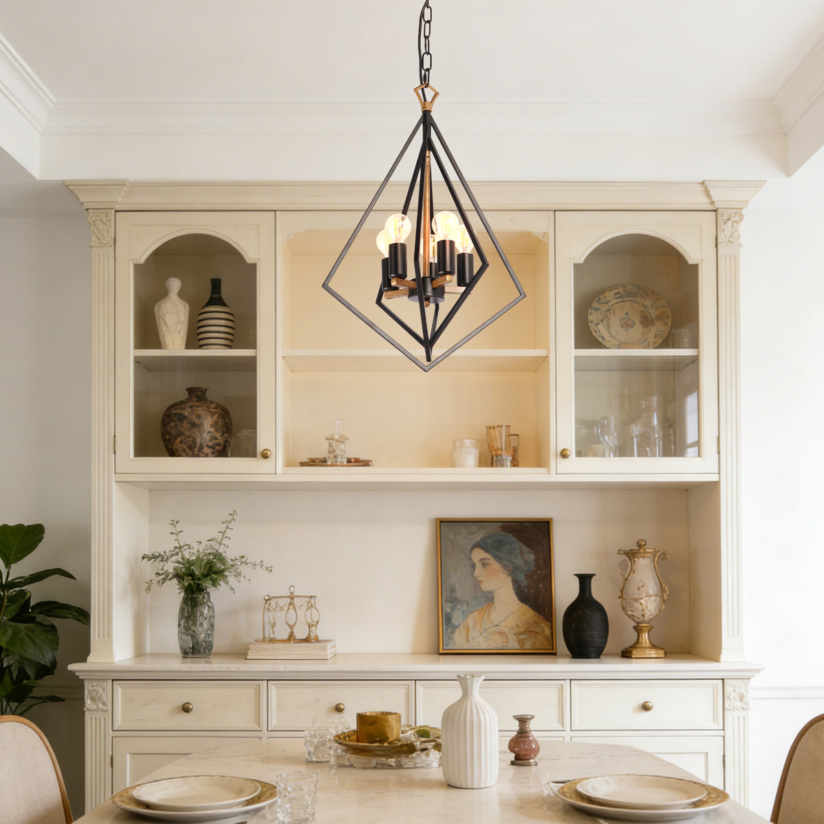 Industrial Geometric Diamond 5-Light Pendant Light - Adjustable Height Chandelier
