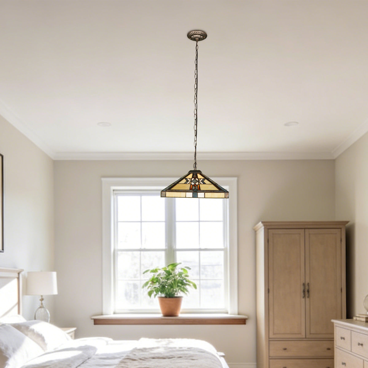 Geometric Stained Glass Pendant Light - Antique Bronze 1-Light E26 Pendant Lamp (Bulb Not Included