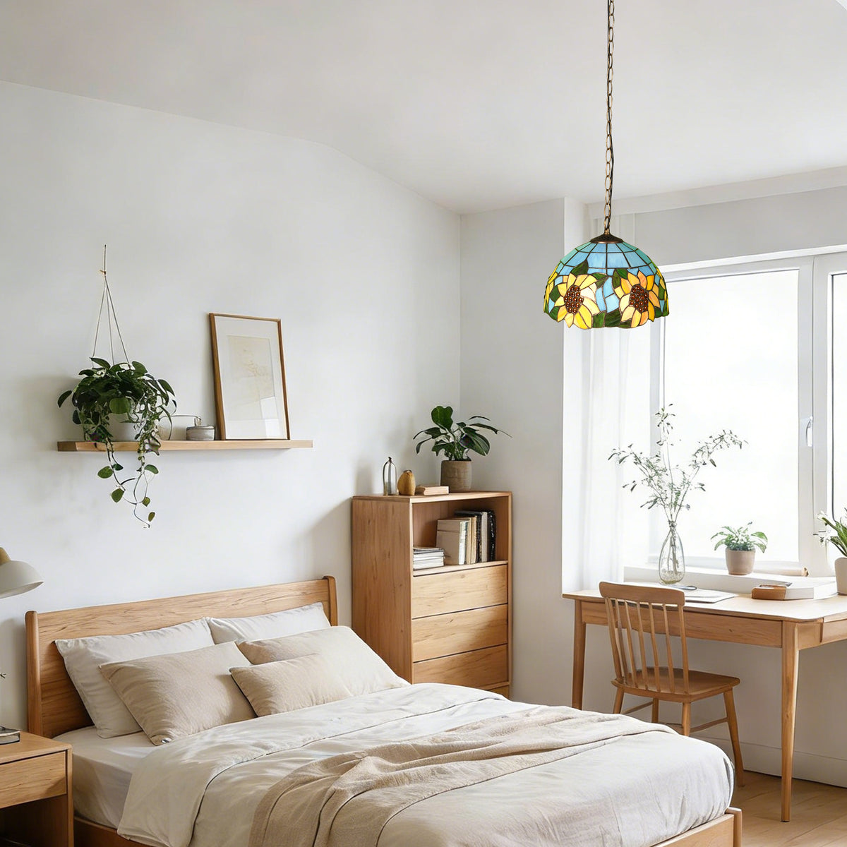 Sunflower Stained Glass Pendant Light - Vintage E26 Pendant Lamp