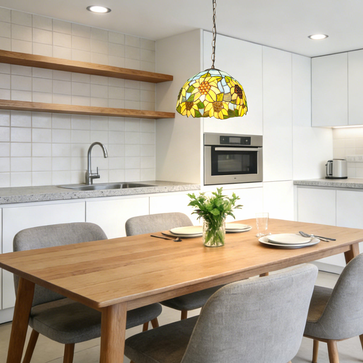 Sunflower Stained Glass Pendant Light - Vintage E26 Pendant Lamp