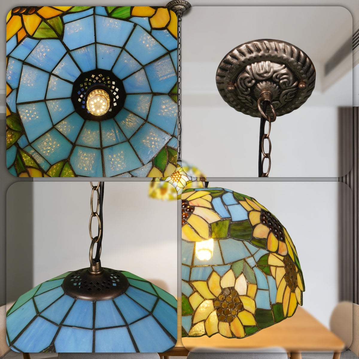 Sunflower Stained Glass Pendant Light - Vintage E26 Pendant Lamp