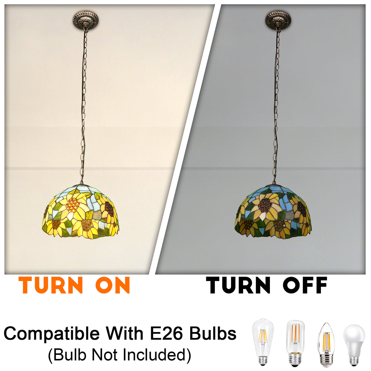 Sunflower Stained Glass Pendant Light - Vintage E26 Pendant Lamp