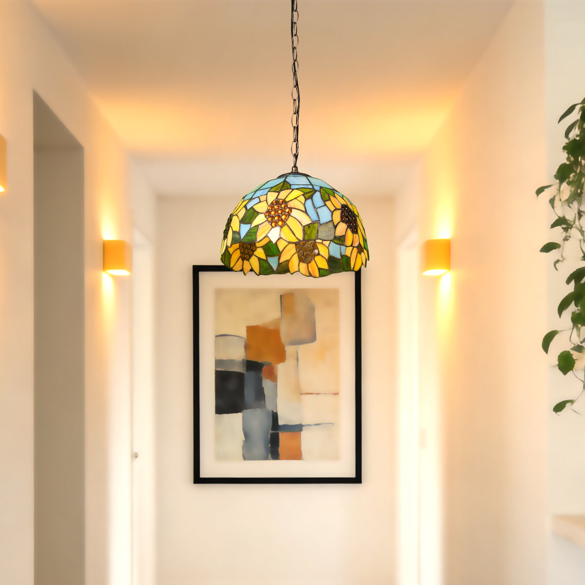 Sunflower Stained Glass Pendant Light - Vintage E26 Pendant Lamp