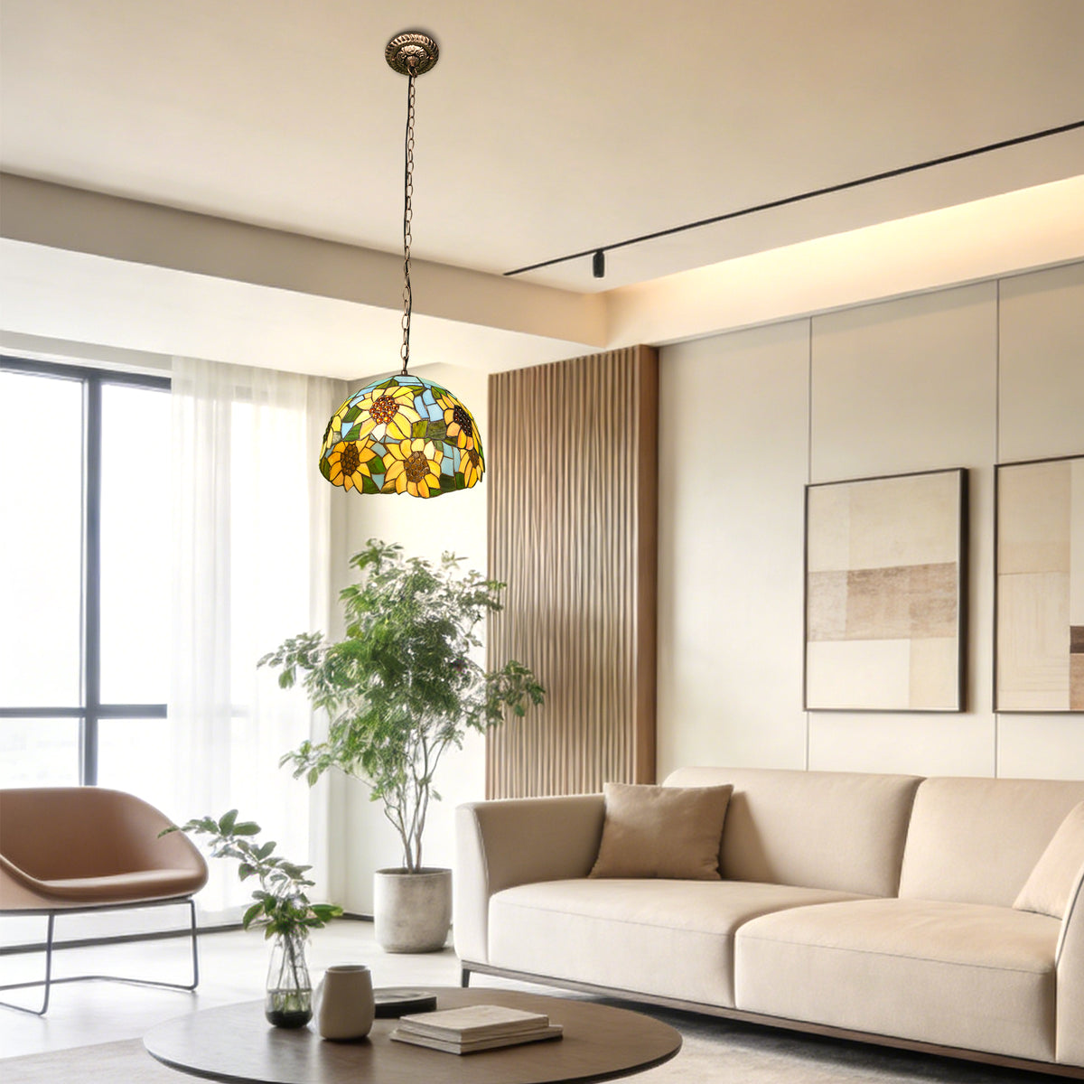 Sunflower Stained Glass Pendant Light - Vintage E26 Pendant Lamp