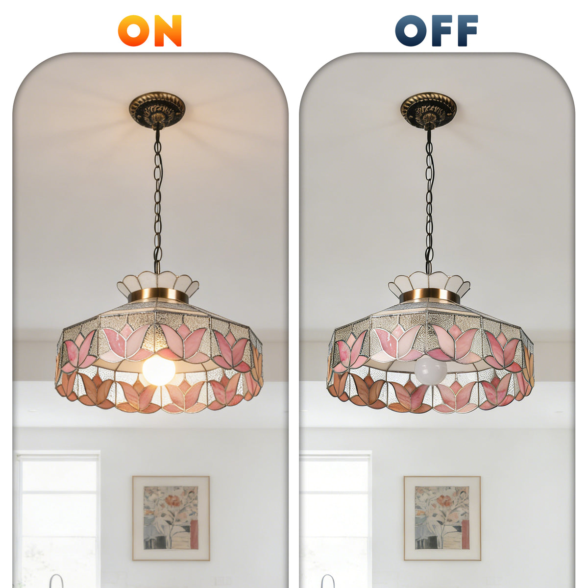 Pink Lotus Stained Glass Pendant Light - Antique Bronze Adjustable 1-Light E26 Lamp Incl Warm Light Source