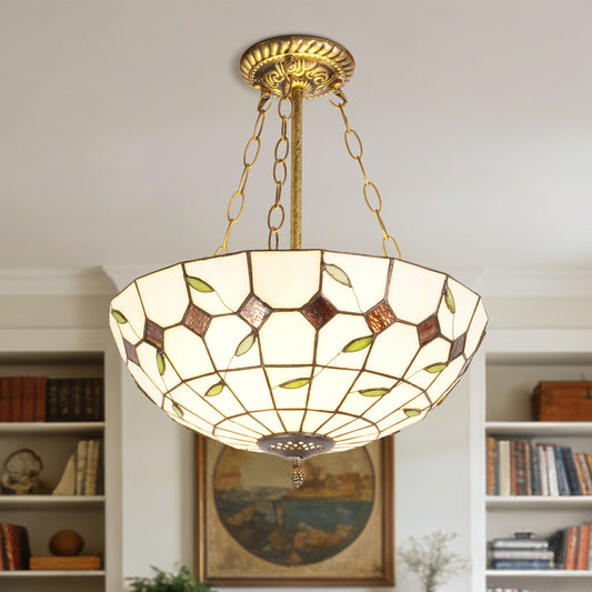 Vintage Stained Glass Semi Flush Mount Ceiling Light | Handcrafted Leaf Pattern Ceiling Lamp