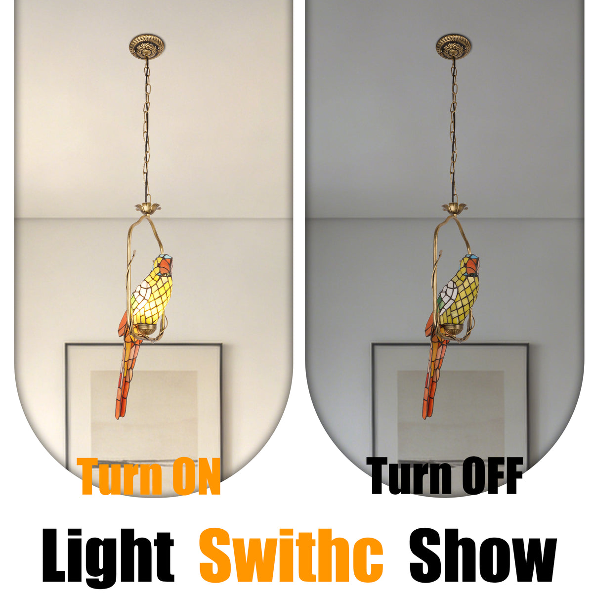 Parrot Stained Glass Pendant Light - Antique Bronze 1-Light E26 Pendant Lamp