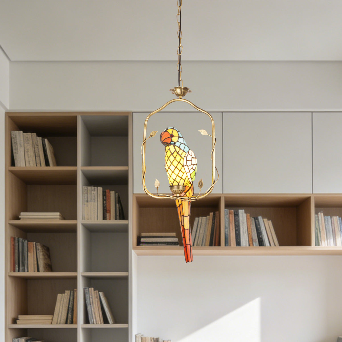 Parrot Stained Glass Pendant Light - Antique Bronze 1-Light E26 Pendant Lamp