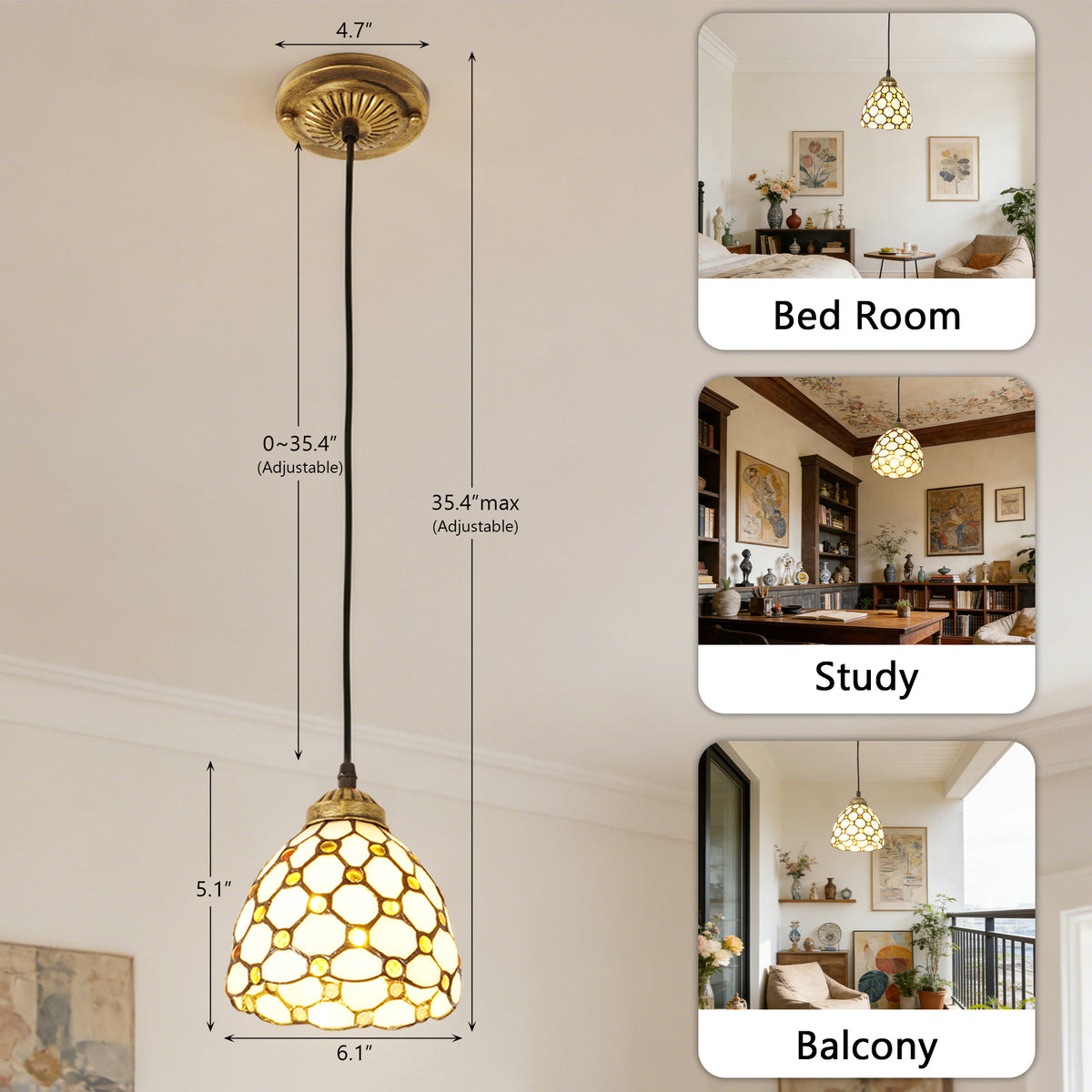 Vintage Stained Glass Honeycomb Pendant Light - Tiffany Style