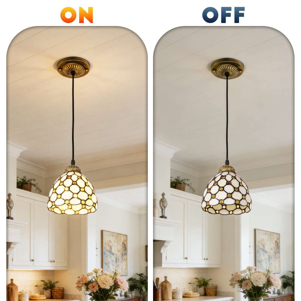 Vintage Stained Glass Honeycomb Pendant Light - Tiffany Style