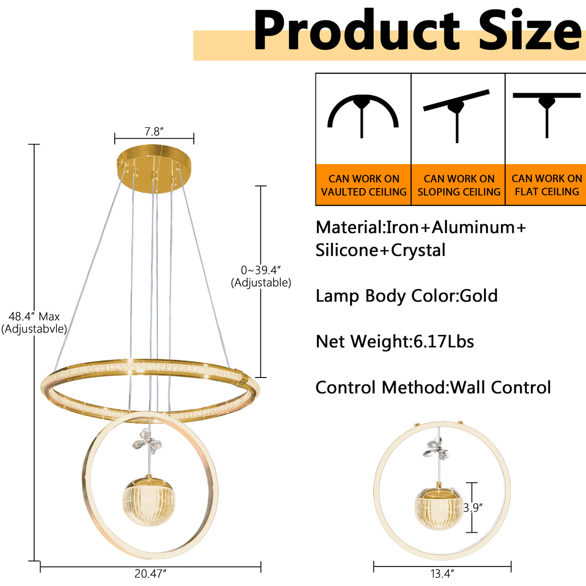 Modern Luxury Gold Double Ring Crystal Pendant Light - 3-Color Dimmable LED Chandelier