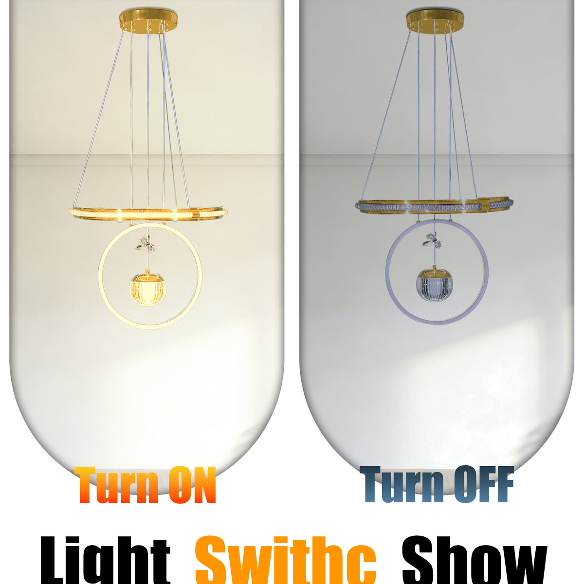 Modern Luxury Gold Double Ring Crystal Pendant Light - 3-Color Dimmable LED Chandelier