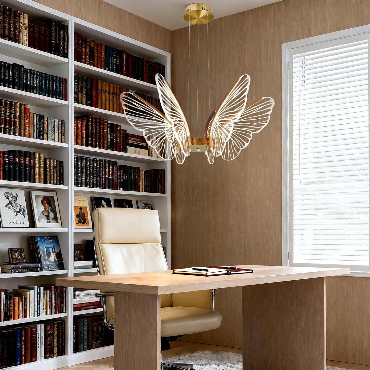 Dimmable 3-Color LED Butterfly Chandelier | Modern Gold Adjustable Height Pendant Light