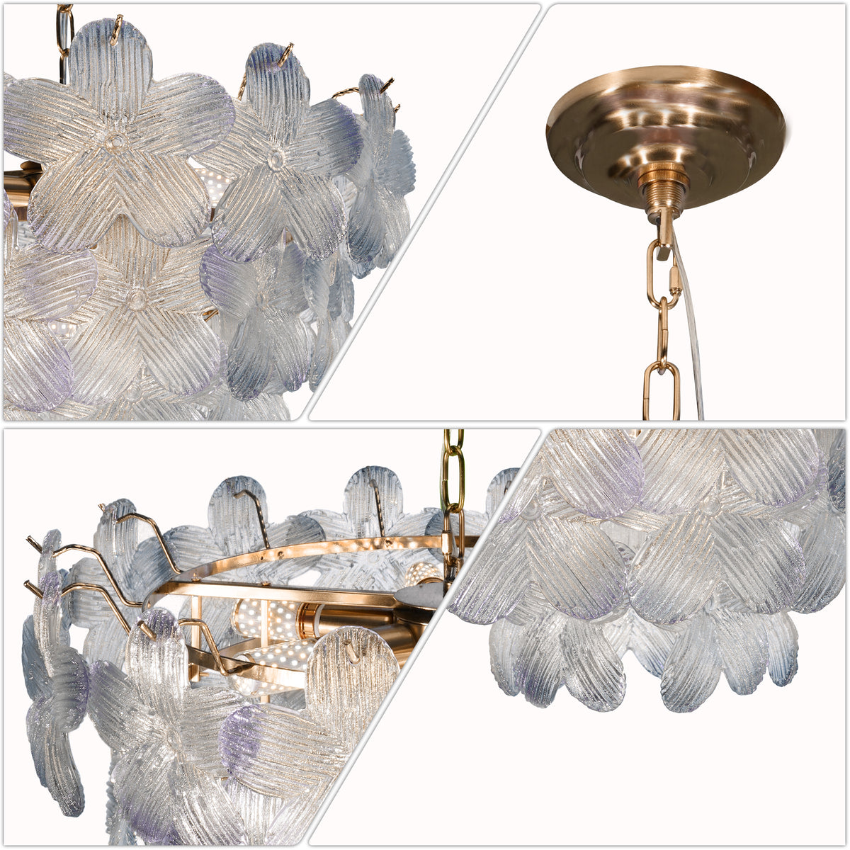 Modern Floral Textured Glass Chandelier, 3-Color Dimmable Pendant Light with Adjustable Chain