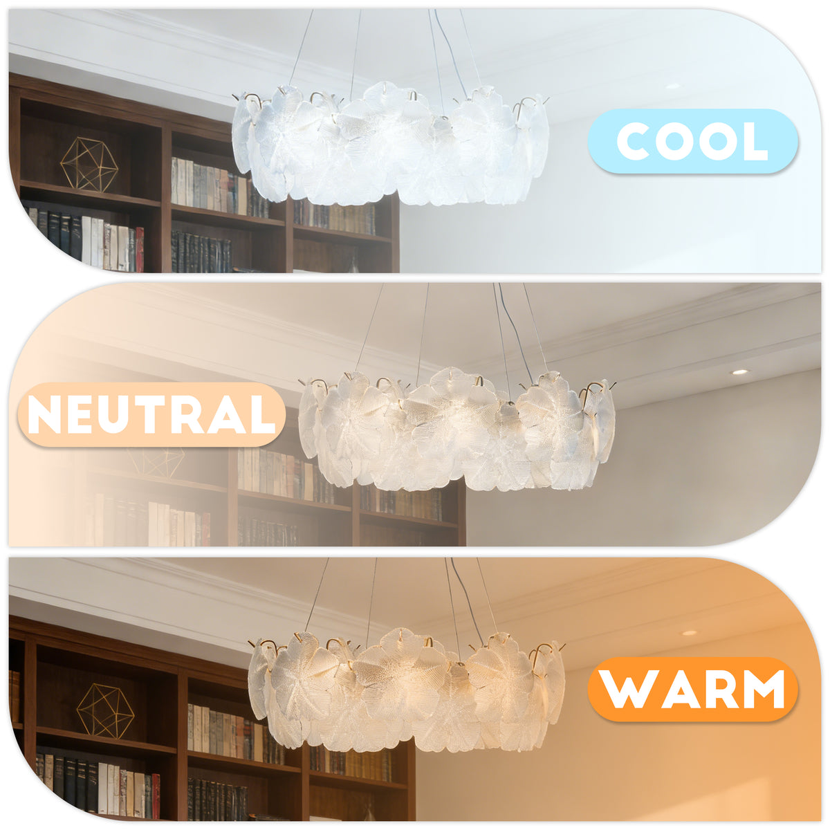 Modern Luxury Glass Flower Chandelier - 3-Color Dimmable E12 Pendant Light Gold Frame, Adjustable Height