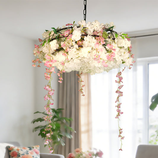 Artificial Cherry Blossom Wisteria Chandelier | 3-Light E26 Adjustable Floral Pendant Light