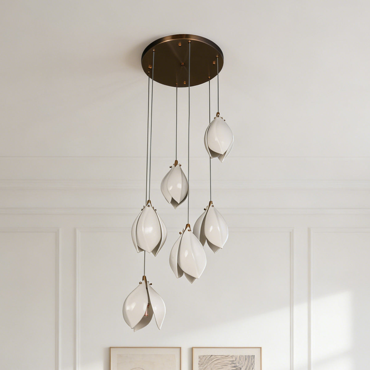 Modern White Magnolia Flower Pendant Light - 3-Color E26 Adjustable Height Ceiling Lamp