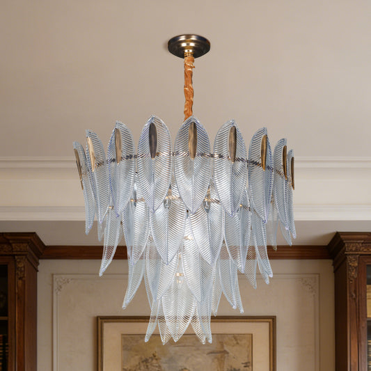 Dimmable 3-Color Glass Leaf Chandelier | Modern Luxury Adjustable Height Pendant Light for Living Room Dining Room Bedroom Study