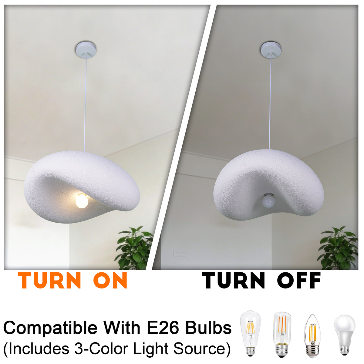 Modern White Cloud Stone Pendant Light - 3-Color Dimmable E26 Adjustable Height Ceiling Lamp