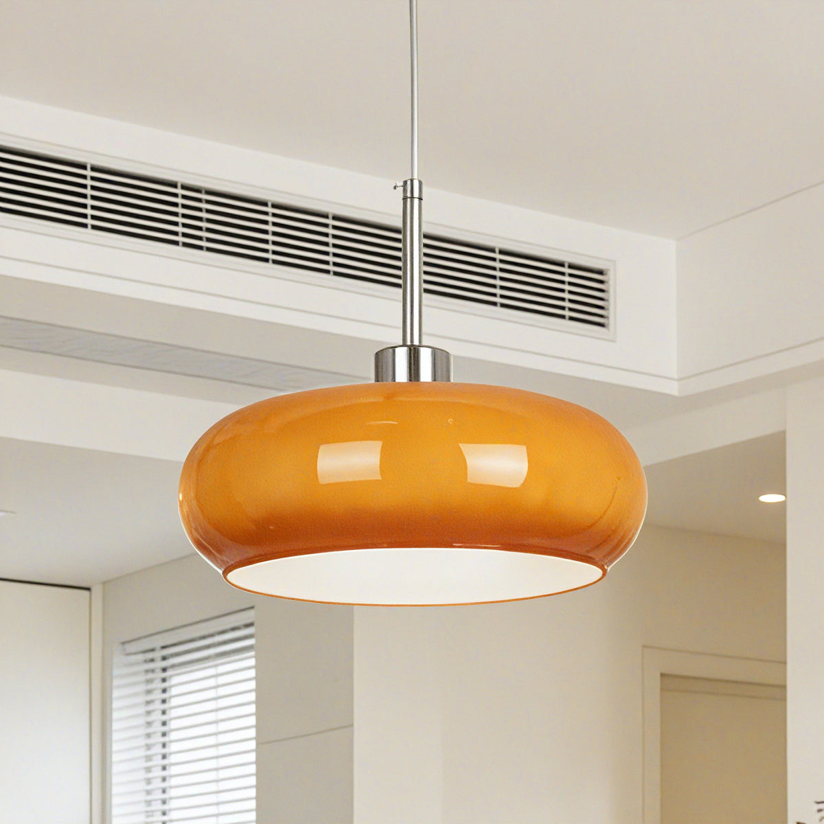 Medieval-modern style orange glass chandelier - round lampshade ceiling light