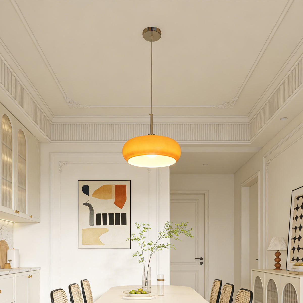 Medieval-modern style orange glass chandelier - round lampshade ceiling light