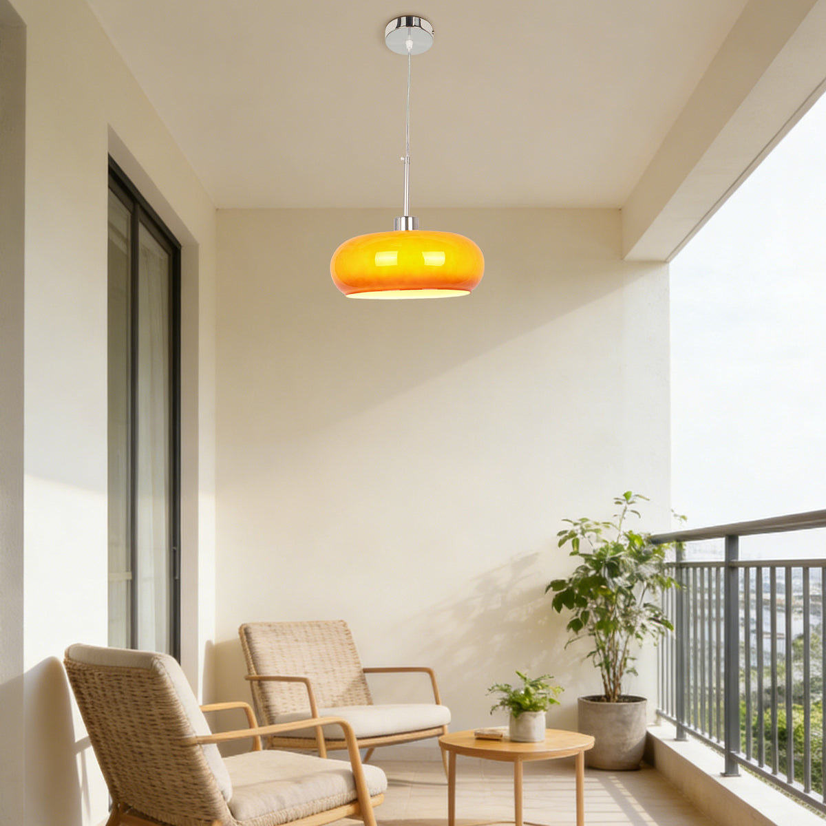 Medieval-modern style orange glass chandelier - round lampshade ceiling light