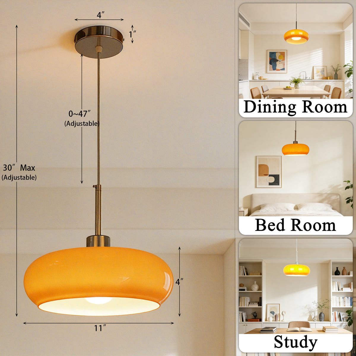 Medieval-modern style orange glass chandelier - round lampshade ceiling light