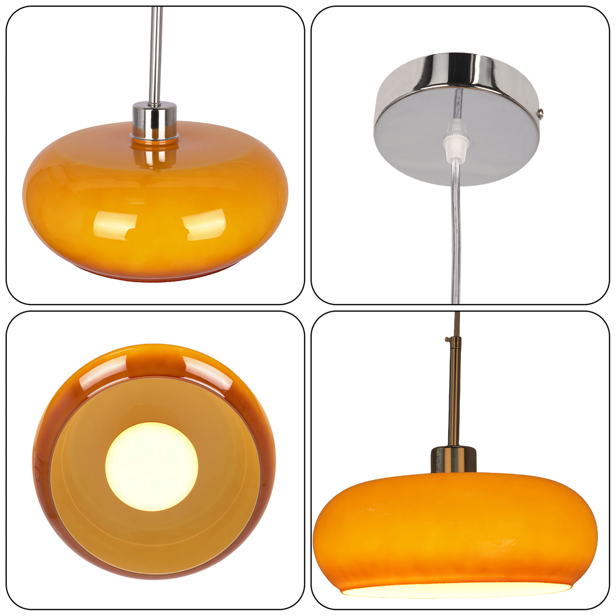 Medieval-modern style orange glass chandelier - round lampshade ceiling light